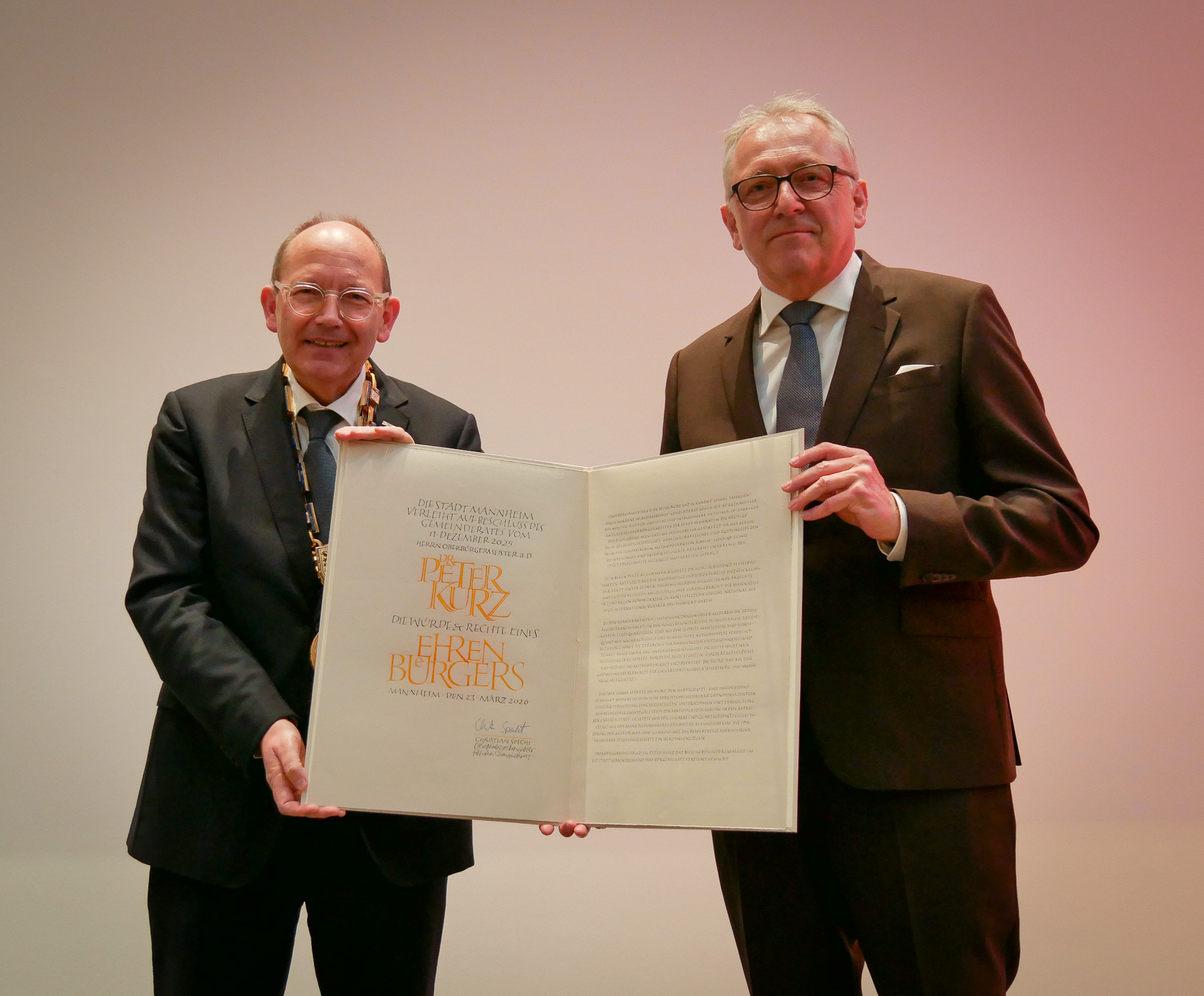 Ehrenbürgerbrief für OB a.D. Dr. Peter Kurz